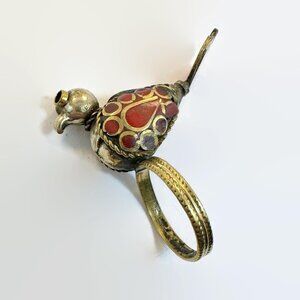 Vintage, Bird Ring, Middle Eastern: Afghan, Red Enameled, Ethnic, Boho
